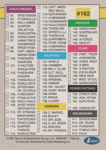 Marvel 1991 Collector Cards By Impel #162